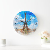 Aquarell Paris Große Wanduhr (Zuhause)