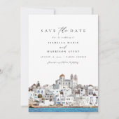 Aquarell Paros Greece Skyline Save the Date Einladung (Vorderseite)