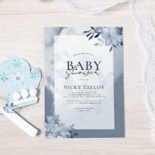 Aquarell Pastel Blue Floral Baby Dusche Einladung