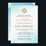 Aquarell Pastel Blue Gold Bar Mitzvah Einladung<br><div class="desc">Aquarell Pastel Blue Gold Bar Mitzvah Einladung</div>