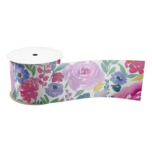 Aquarell Pastel Florals Satinband (Spule)