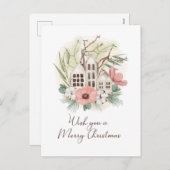 Aquarell Pastel Pink Brown Grün Frohe Weihnachten (Vorne/Hinten)