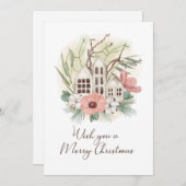 Aquarell Pastel Pink Brown Grün Frohe Weihnachten (Vorne/Hinten)