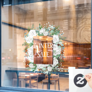 Aquarell Pastell Blau Floraler Kranz Winter Sale Fensteraufkleber