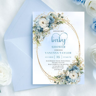 Aquarell Pastell Blau Florales Baby Shower Einladu Einladung