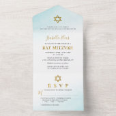 Aquarell Pastell Blue Gold Bat Mitzvah All In One Einladung (Innen Boden)