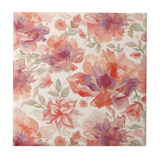 Aquarell-Pastell-Blumen Hellorange Fliese (Vorderseite)