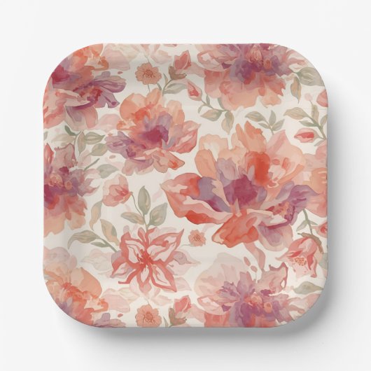 Aquarell-Pastell-Blumen Hellorange Pappteller (Vorderseite)