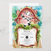 Aquarell Pastell Kuh Geburtstag Einladung (Vorne/Hinten)