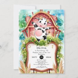 Aquarell Pastell Kuh Geburtstag Einladung