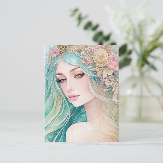 Aquarell Pastell Mermaid Postkarte (Stehend Vorderseite)
