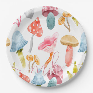 Aquarell-Pastell-Pilze Pappteller