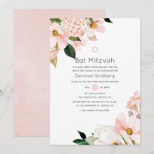 Aquarell Pastell Rosa Florale Bat Mizwa Einladung
