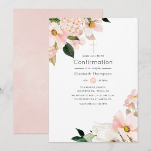Aquarell Pastell Rosa Florale Konfirmation Einladung