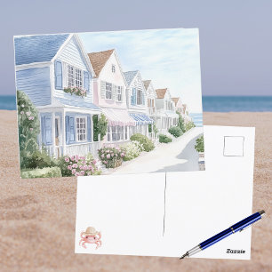 Aquarell Pastell Sommer Küsten Cottages Postkarte