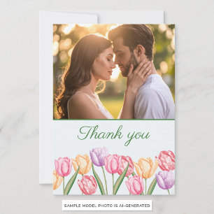 Aquarell Pastell Tulpen Blumen Frühlingshochzeit Dankeskarte