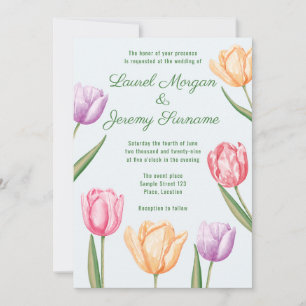 Aquarell Pastell Tulpen Blumen Frühlingshochzeit Einladung