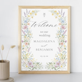 Aquarell Pastell Wildblumen Hochzeitsbegrüßung Poster