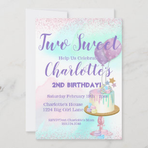 Aquarell Pastell Zwei Süße Mädchen 2. Geburtstag Einladung