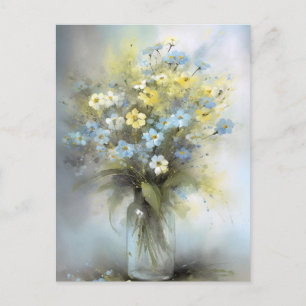 Aquarell Pastellblau, Weiß, Gelbe Gänseblümchen-Bl Postkarte