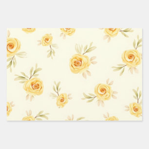 Aquarell Pastellgelbe Rosen Geschenkpapier Set