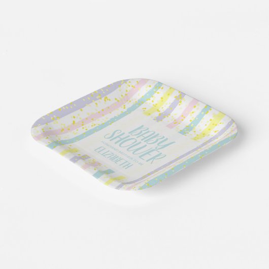 Aquarell Pastellstreifen Boy Baby Dusche Pappteller (Gewinkelt)