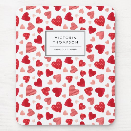 Aquarell-Patchwork-Rot-Herzen-Muster Mousepad (Vorne)
