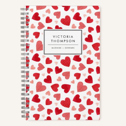 Aquarell-Patchwork-Rot-Herzen-Muster Notizblock (Vorderseite)