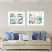 Aquarell Patriotic Blue Hydrangea Hütte Garden Poster