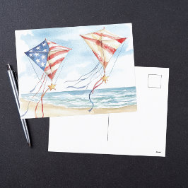 Aquarell Patriotische Stars Streifen Kites Küste Feiertagspostkarte