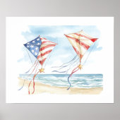 Aquarell Patriotische Stars Streifen Kites Küste Poster (Vorne)