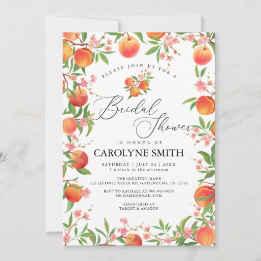 Aquarell Peach Bridal Dusche Einladung (Vorderseite)