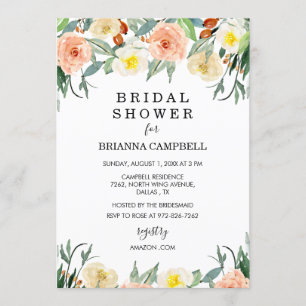 Aquarell Peach Floral Bridal Dusche Einladung