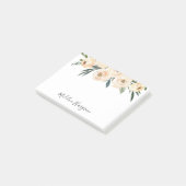 Aquarell Peach Floral & Greenery Personalisiert Post-it Klebezettel (angewinkelt)
