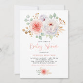 Aquarell Peach Peonies Gold Blätter Kinderdusche Einladung (Vorderseite)