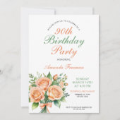 Aquarell Peach Rose Bouquet 90. Geburtstag Einladung (Vorderseite)