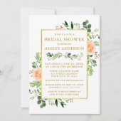 Aquarell Peach Rose Brautparty Grüne Einladung (Vorderseite)