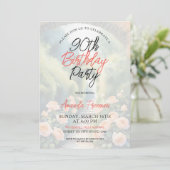 Aquarell Peach Rose Garten 90. Geburtstag Einladung (Stehend Vorderseite)