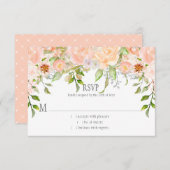 Aquarell Peach Rose Grüne | Dots Overlay RSVP Karte (Vorne/Hinten)