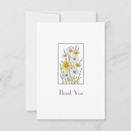 Aquarell, Pen und Tinte Daisy Floral Bouquet Dankeskarte (Vorderseite)