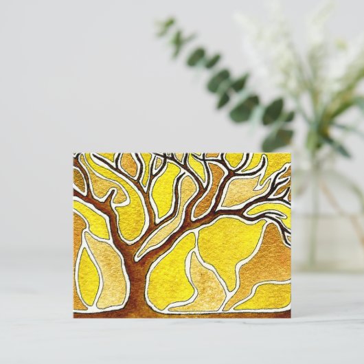 Aquarell Pen und Tintenbaum - Gelbes Gold Postkarte (Stehend Vorderseite)