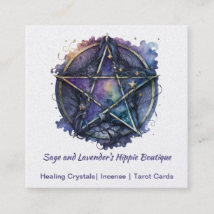 Aquarell Pentagram Occult Shop Dunkle Purples Quadratische Visitenkarte
