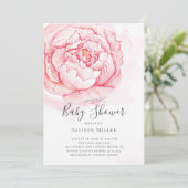 Aquarell Peonies Baby Dusche Einladung (Stehend Vorderseite)