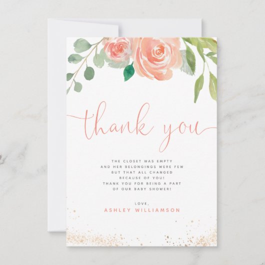 Aquarell Peonies Eucalyptus Greenerie Vielen Dank Dankeskarte (Vorderseite)