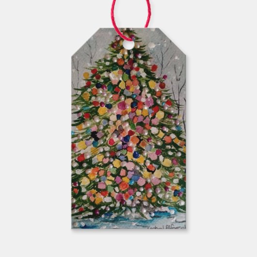 Aquarell Perlen Weihnachtsbaum Geschenkanhänger (Vorderseite)