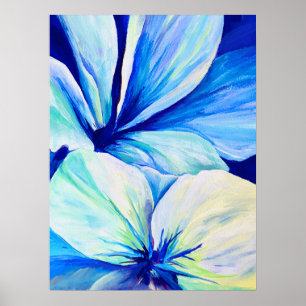 Aquarell-Persisch-Blau-Lilien-Blütenblatt-Muster Poster