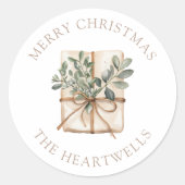 Aquarell Personalisiert Frohe Weihnachten Runder Aufkleber (Vorderseite)