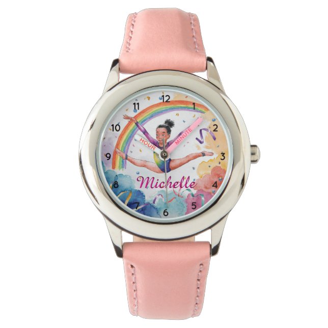 Aquarell Personalisierte Niedliche Gymnastik Girl  Armbanduhr (Vorderseite)