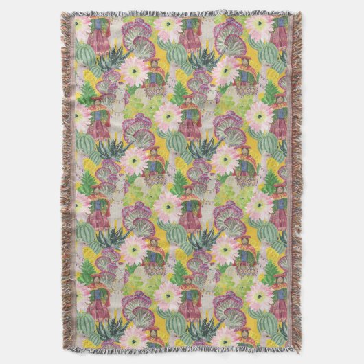 Aquarell-peruanisches Frauen-u. Lama-Muster Decke (Vorderseite Vertikal)