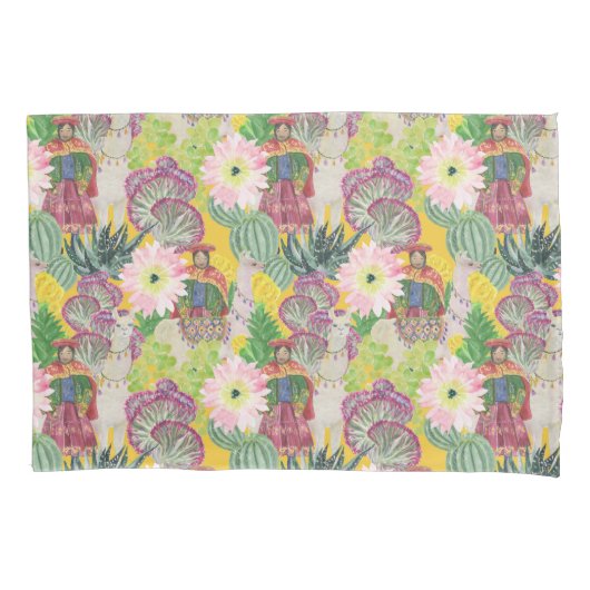 Aquarell-peruanisches Frauen-u. Lama-Muster Kissenbezug (Vorderseite-Links)